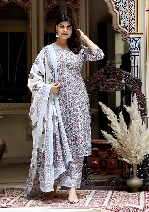 Blue Printed Cotton Salwar Kameez