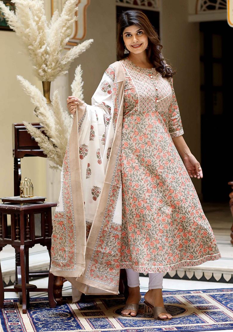 Brown Gota Patti Cotton Anarkali Set