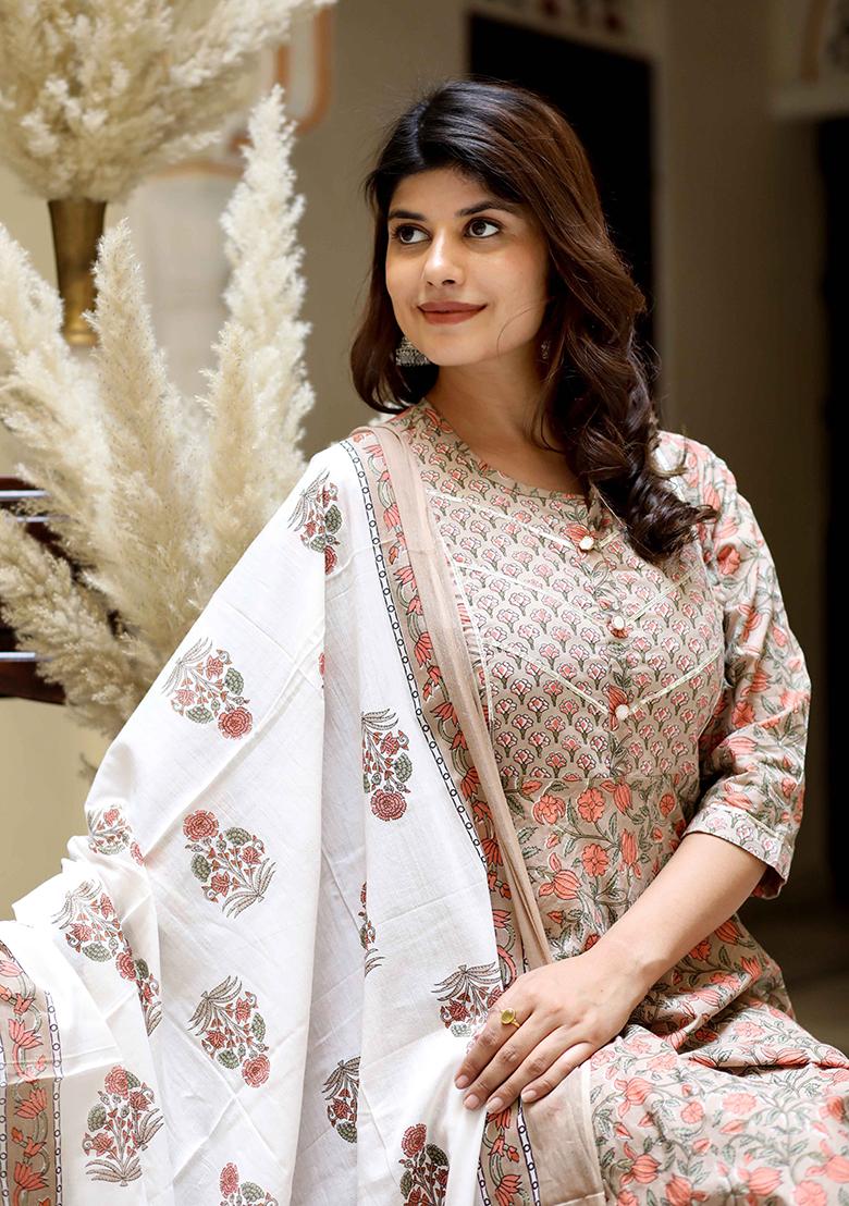 Brown Gota Patti Cotton Anarkali Set