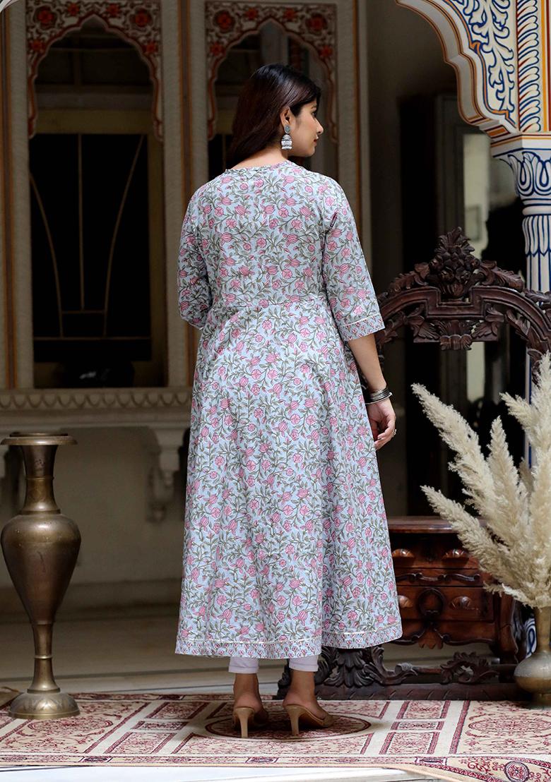 Blue Gota Patti Cotton Anarkali Set