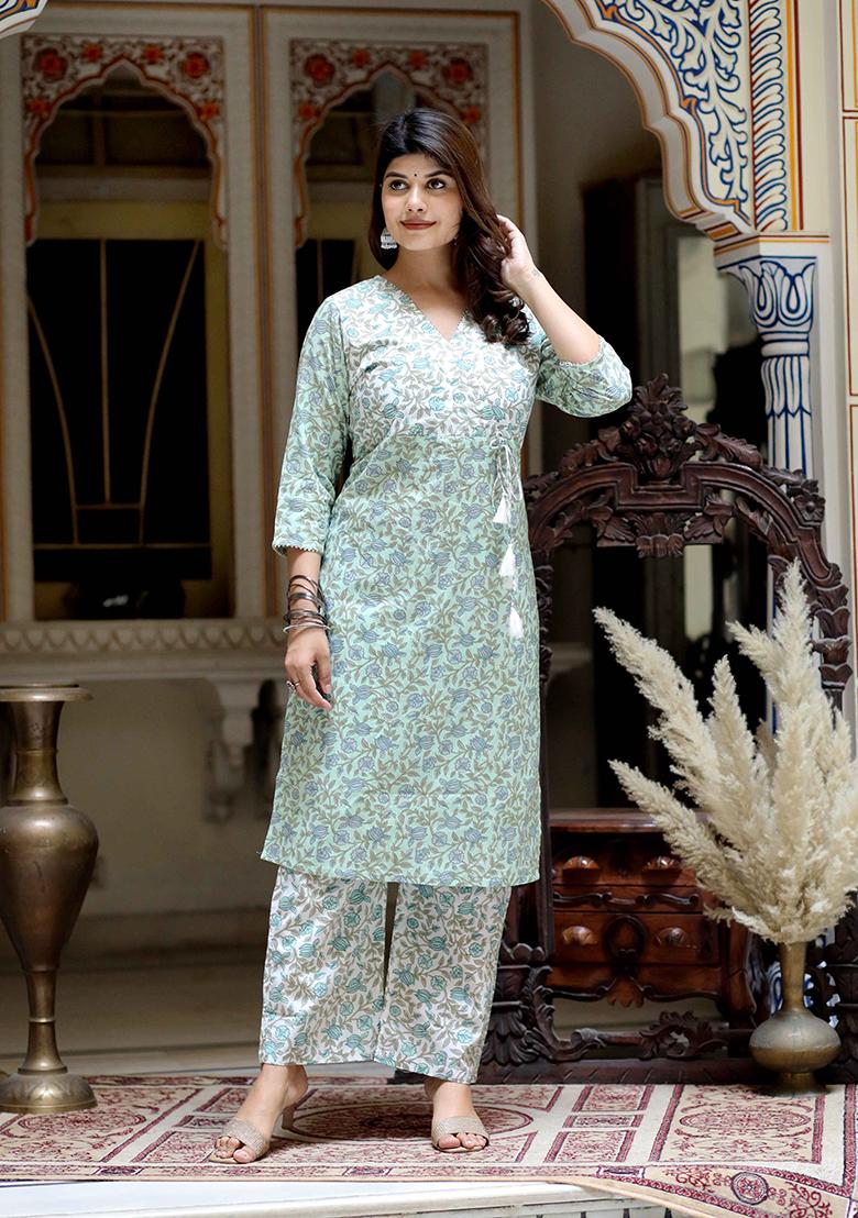 Green Printed Cotton Salwar Kameez