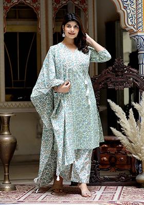 Green Printed Cotton Salwar Kameez