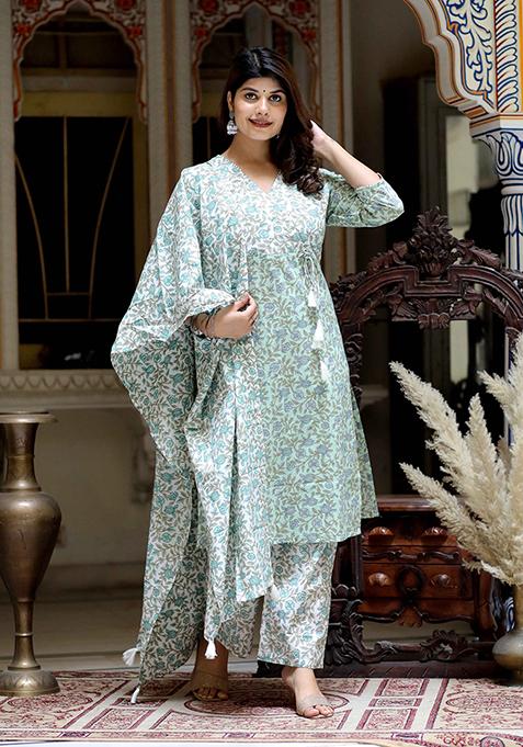 Green Printed Cotton Salwar Kameez