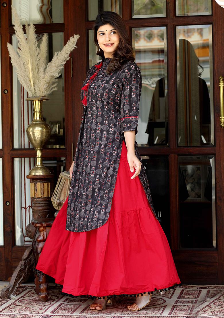 Black Printed Cotton Salwar Kameez