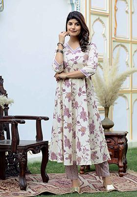 Pink Printed Cotton Anarkali Set