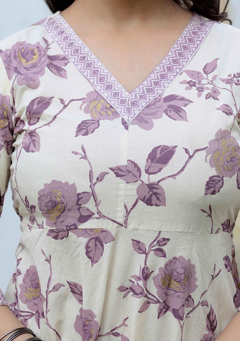 Pink Printed Cotton Anarkali Set