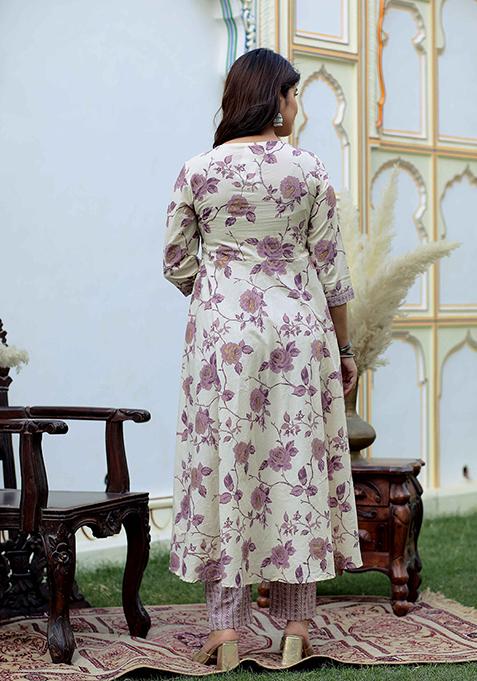 Pink Printed Cotton Anarkali Set