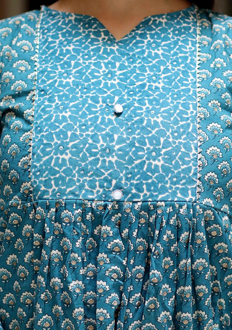 Blue Printed Cotton Salwar Kameez