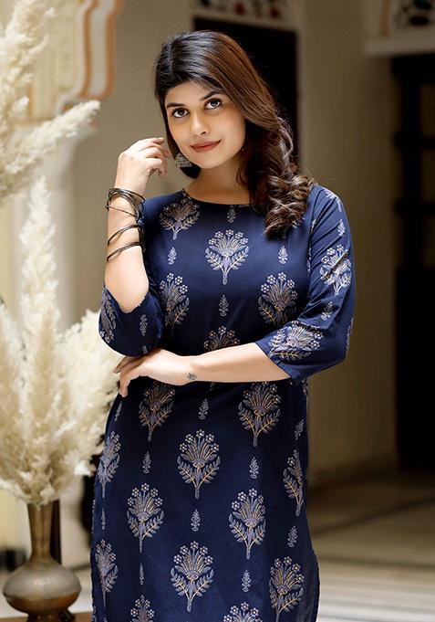 Blue Printed Cotton Sharara Set