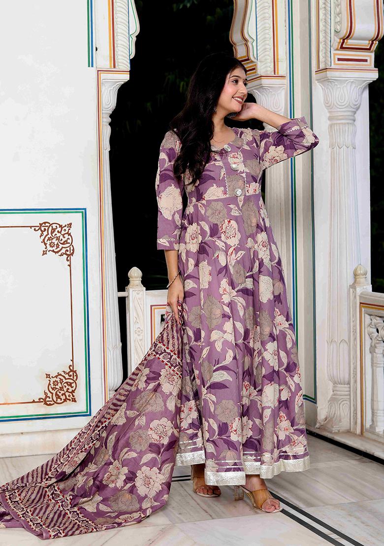 Purple Gota Patti Cotton Anarkali Set