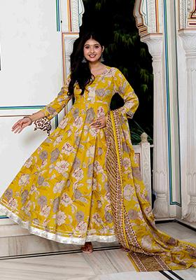 Yellow Gota Patti Cotton Anarkali Set