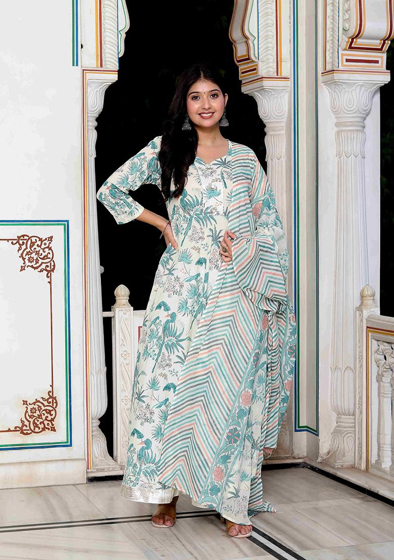 Light Green Gota Patti Cotton Anarkali Set
