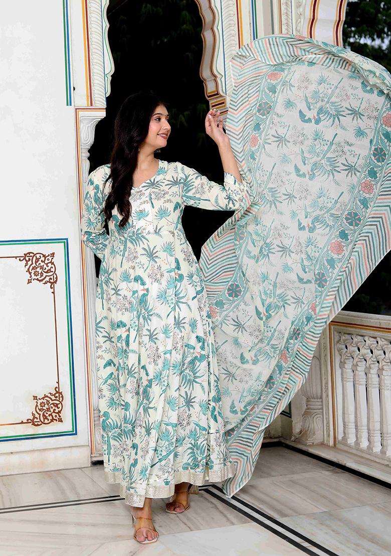 Light Green Gota Patti Cotton Anarkali Set