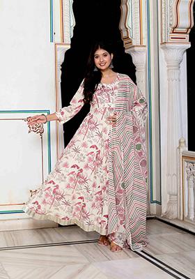 Light Pink Gota Patti Cotton Anarkali Set