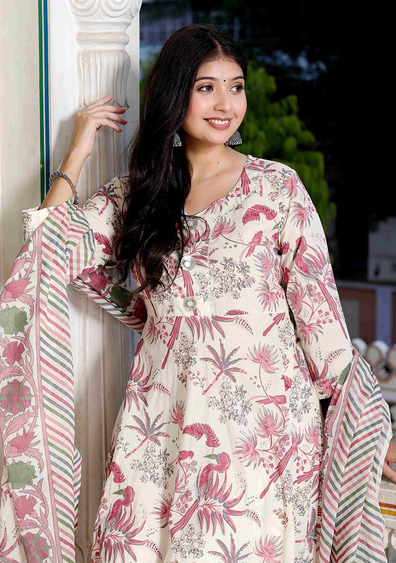 Light Pink Gota Patti Cotton Anarkali Set