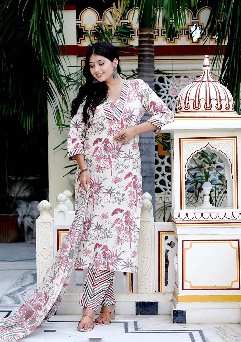 Light Pink Printed Cotton Salwar Kameez