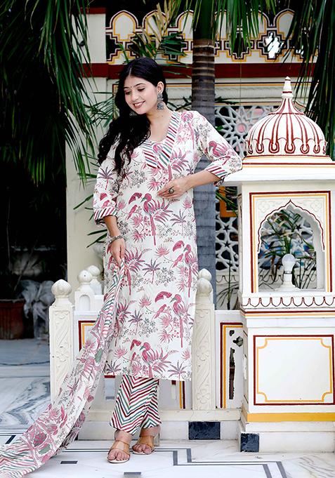 Pink Golden Block Butti Print Cotton Salwar Kurta SSet Material