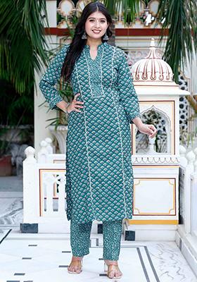Blue Printed Cotton Salwar Kameez