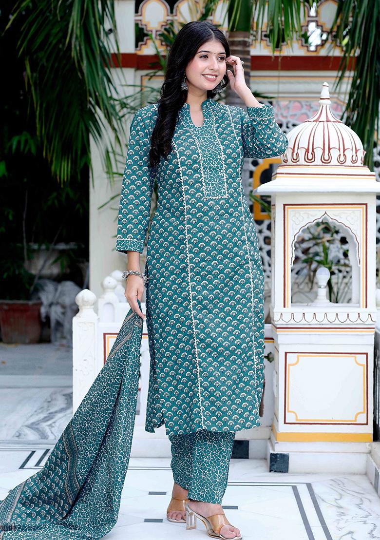 Blue Printed Cotton Salwar Kameez