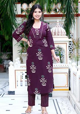 Purple Printed Cotton Salwar Kameez