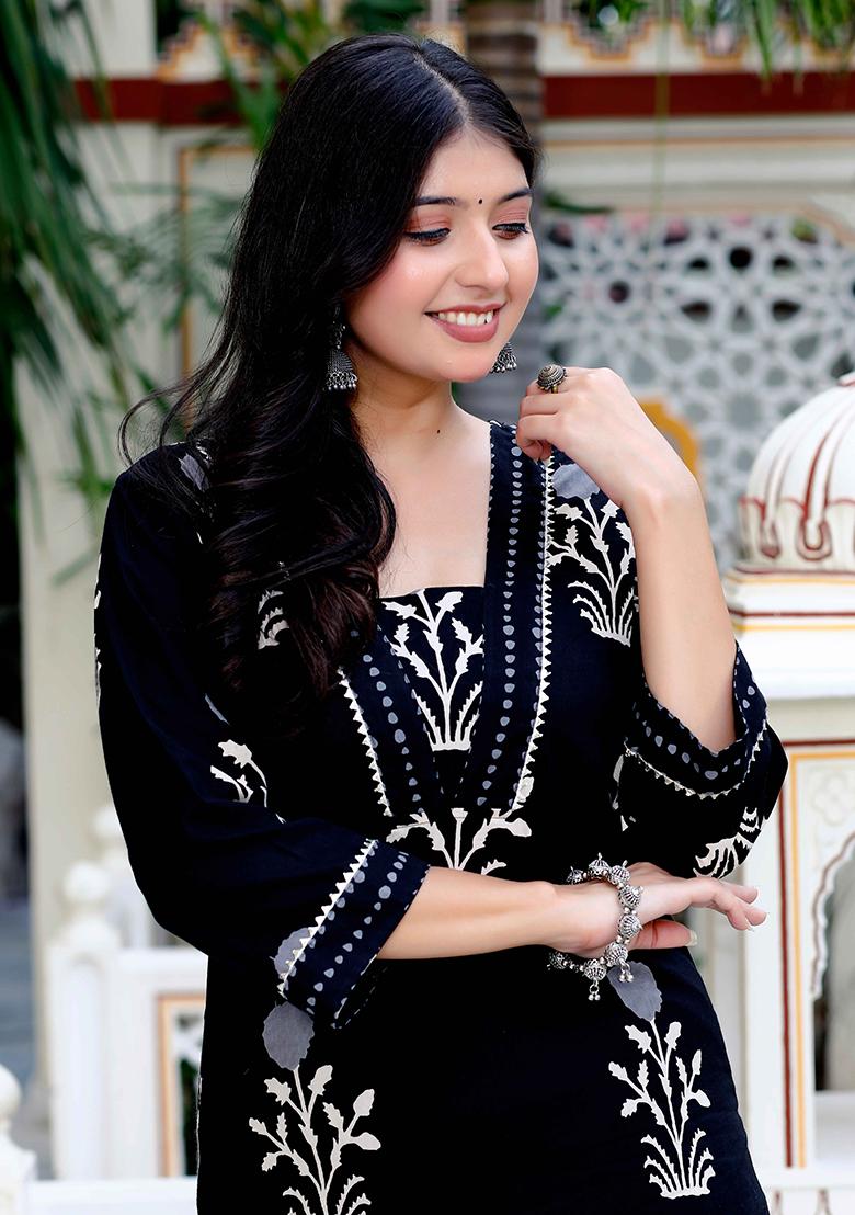 Black Printed Cotton Salwar Kameez