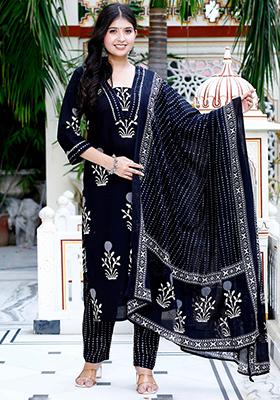 Black Printed Cotton Salwar Kameez
