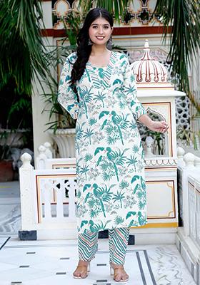 Light Green Printed Cotton Salwar Kameez