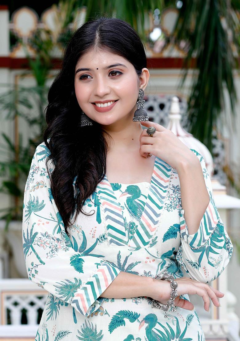 Light Green Printed Cotton Salwar Kameez