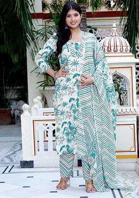 Light Green Printed Cotton Salwar Kameez