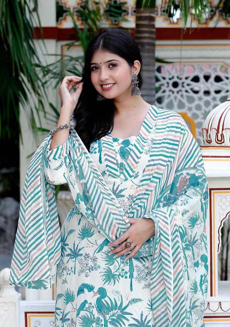 Light Green Printed Cotton Salwar Kameez