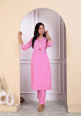 Pink Resham Embroidered Cotton Salwar Kameez