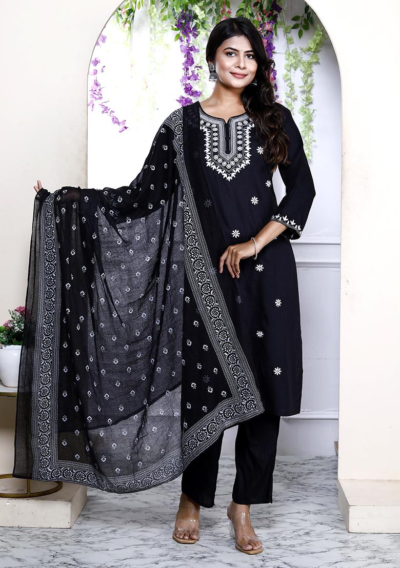 Black Chikankari Rayon Salwar Kameez