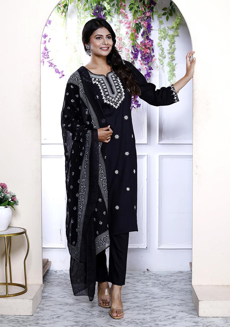 Black Chikankari Rayon Salwar Kameez