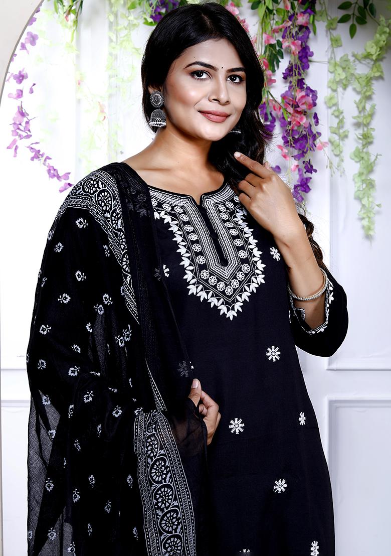 Black Chikankari Rayon Salwar Kameez
