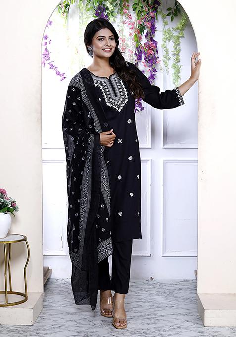Black Chikankari Rayon Salwar Kameez