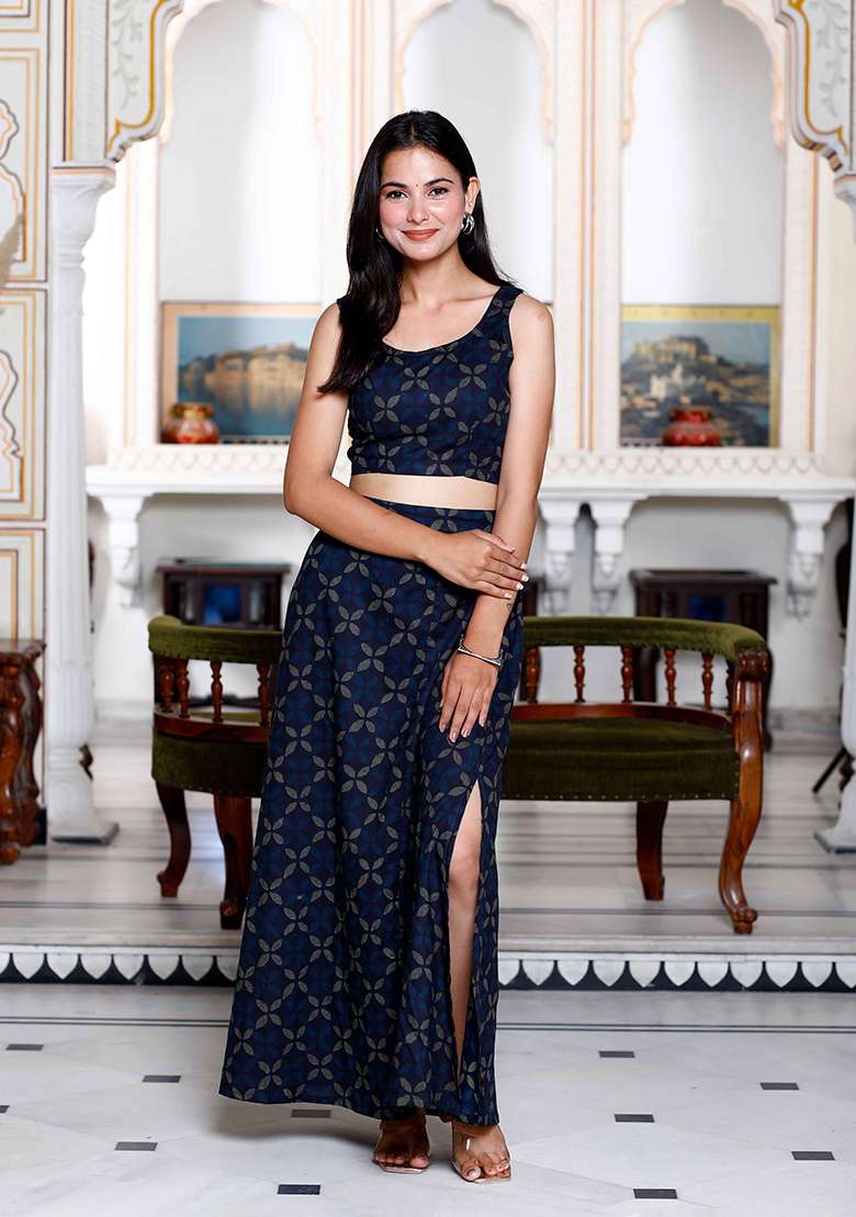 Blue Printed Cotton Co Ord Set - Indya