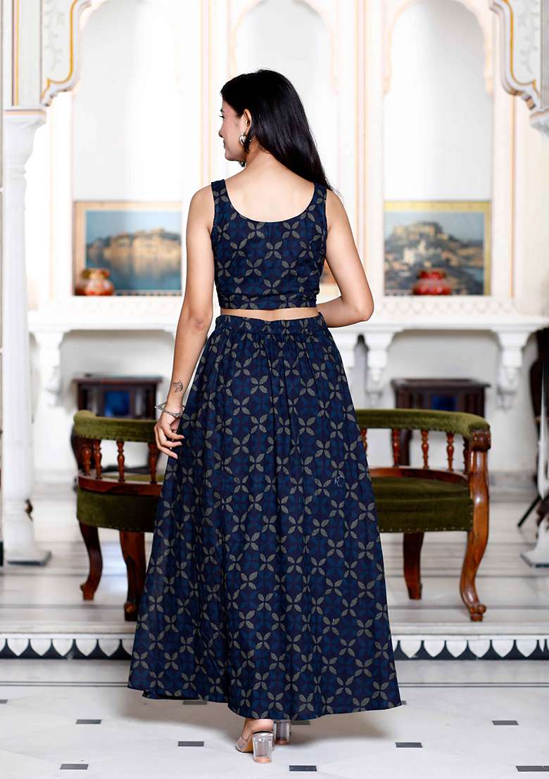 Blue Printed Cotton Co Ord Set - Indya