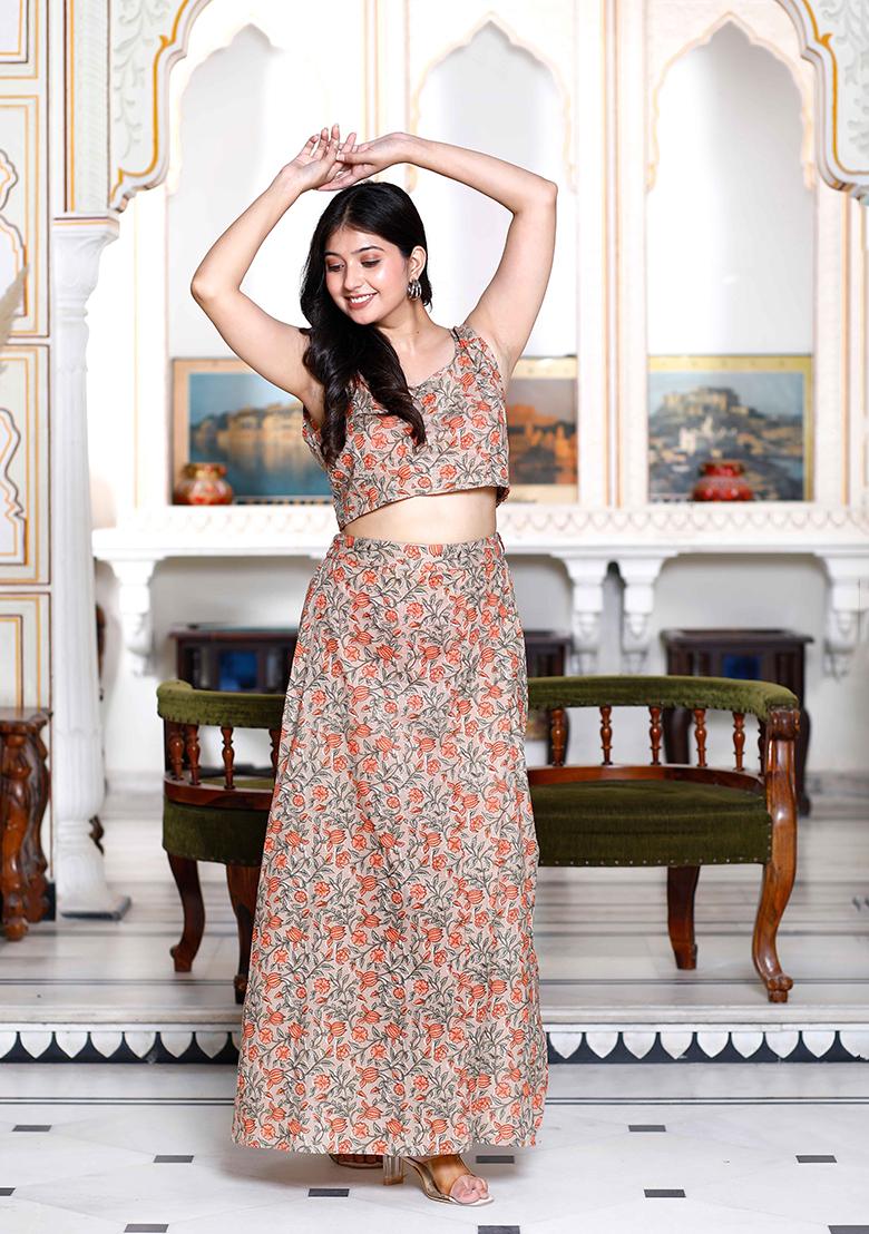 Brown Printed Cotton Co Ord Set
