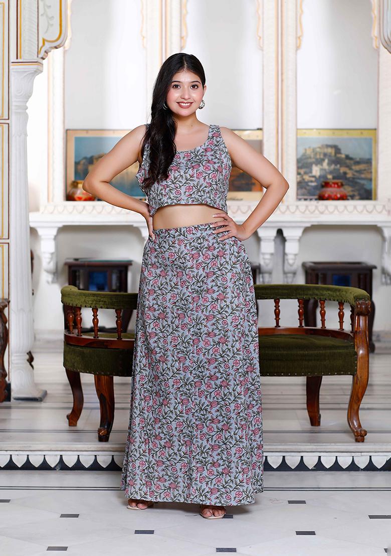 Grey Printed Cotton Co Ord Set