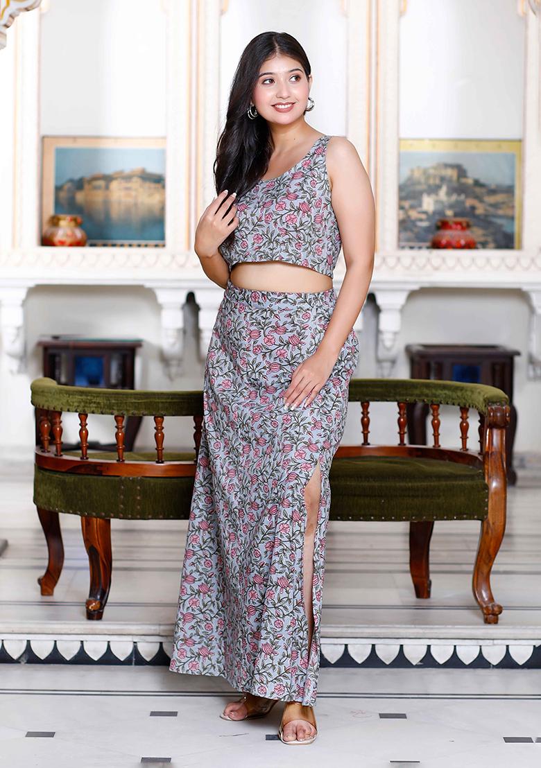 Grey Printed Cotton Co Ord Set