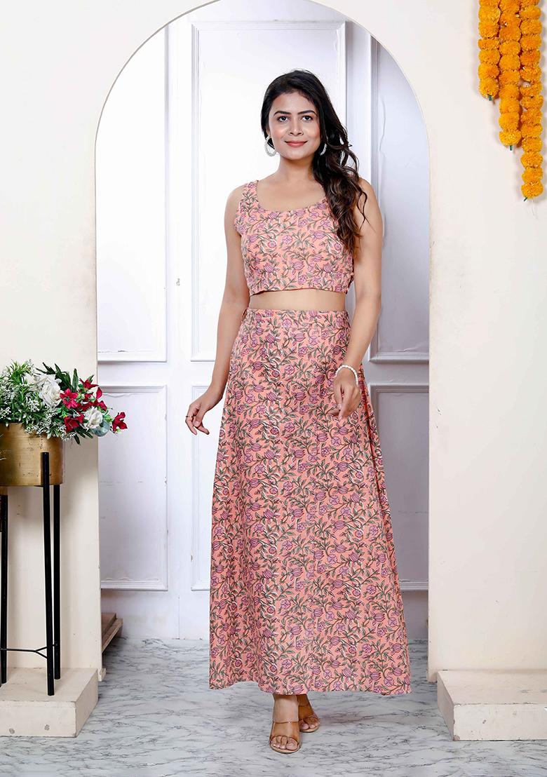 Orange Printed Cotton Co Ord Set