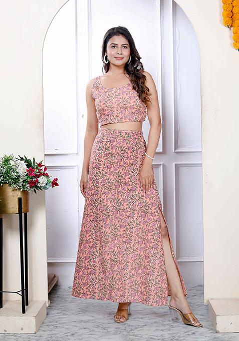 Orange Printed Cotton Co Ord Set