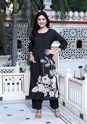 Black Printed Cotton Salwar Kameez