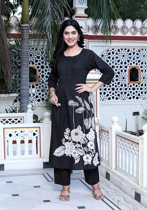 Black Printed Cotton Salwar Kameez