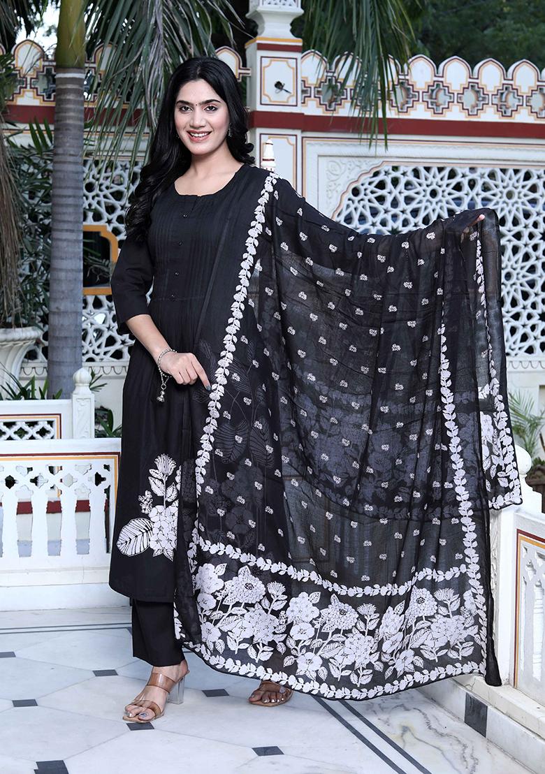 Black Printed Cotton Salwar Kameez