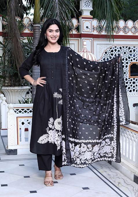Black Printed Cotton Salwar Kameez