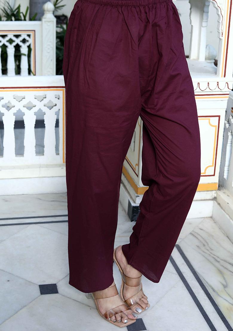 Wine Printed Cotton Salwar Kameez