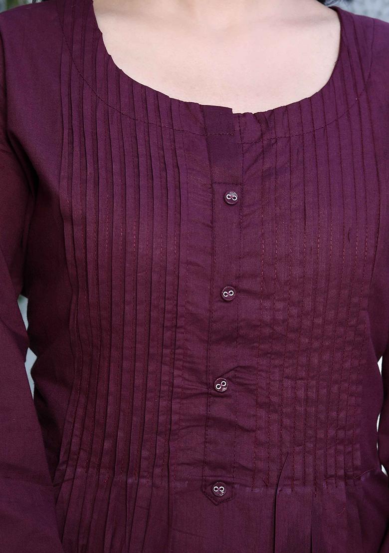 Wine Printed Cotton Salwar Kameez