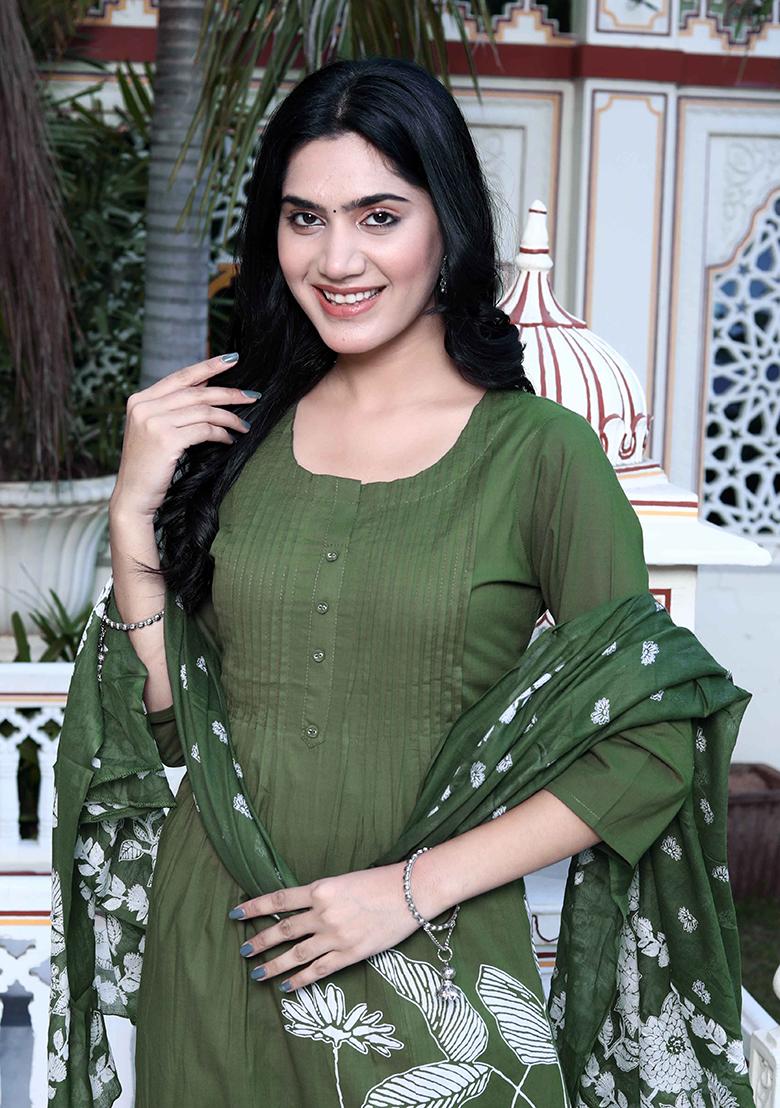 Mehandi Printed Cotton Salwar Kameez