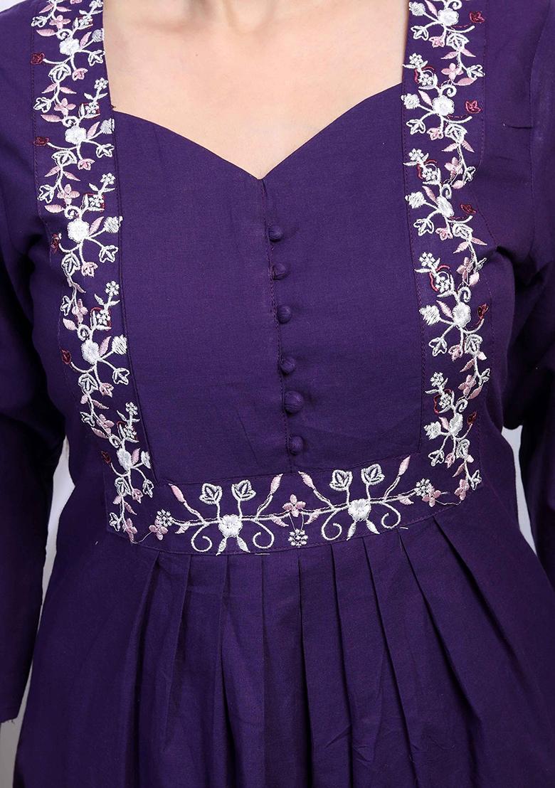 Purple Embroidered Cotton Salwar Kameez